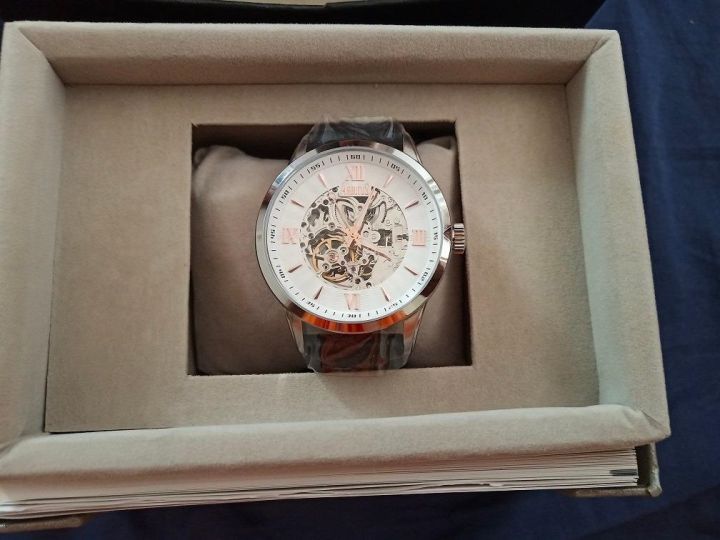 Arbutus Black Tie Skeleton Men's Black Leather Strap Watch