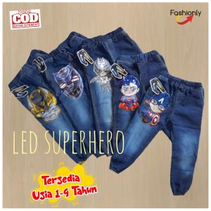 Jogger Jeans Anak Laki Laki Superhero LED (Menyala) Usia 0-9 Tahun Fashionly
