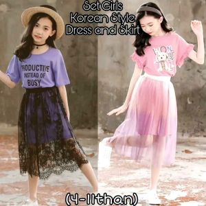 SETELAN ANAK PEREMPUAN REMAJA KOREAN STYLE DRESS ROK BAWAHAN TUTU IMPORT MURAH
