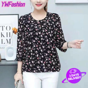 New Womens Fashion Shirt 2023 Summer Flowers Print Shirt Ladies Mid Sleeve O-neck T-shirt