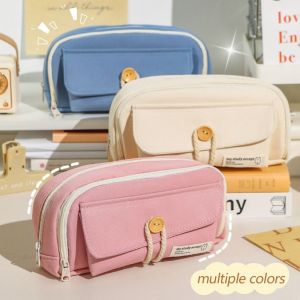 78YUANFF มัลติฟังก์ชั่นการใช้งาน กระเป๋าใส่ดินสอ ผ้าผ้าทอ ความจุมาก ถุงเก็บสัมภาระ กระเป๋าใส่เครื่องสำอาง อุปกรณ์การเรียนสำหรับนักเรียน