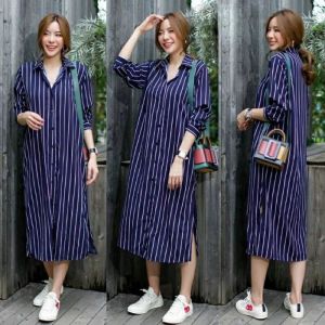 Long Tunik Wanita Korean Style Jumbo Size L dan XL Salur Alice