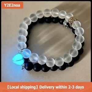 【Local shipping】 2Pcs Luminous Couple Bracelet Crown Couple Charm Handmade Adjustable Bead String Matching Friend Bracelet Love Jewelry Gifts