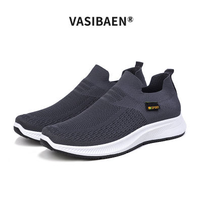 VASIBAEN Men's sports shoes breathable middle-aged and elderly cloth shoes socks mouth one pedal casual shoes