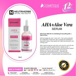 Neutriherbs AHA+Aloe Vera Serum 30ml Exfoliating and Smoothing Skin Product with 8% AHA Blend for Brightening and Anti-Aging.