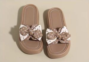 [Free Shipping] Sweet Bowknot Polka Dot Slippers For Women 2026 Summer New Style Thick-Soled Non-Slip Versatile For Pairing With Dresses Slip-On Sandals