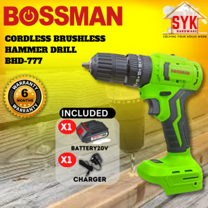 SYK Bossman BHD-777 Cordless Brushless Hammer Drill Impact Battery Drill Power Tools Mesin Gerudi Kayu