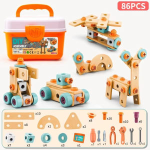 Adida Toys 147Pcs Mainan Toolbox Set 3D DIY Brick Baut Puzzle Koper Sekrup Pakit Bongkar Mainan