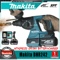 Makita Impact Hammer DHR242 18V LXT 24mm Rotary Hammer Concrete body only electric hammer impact drill rechargeable Brushless Cordless 24mm Rotary Hammer Rechargeable Electric Drill Power Tools(with 2 batteries + charger). 