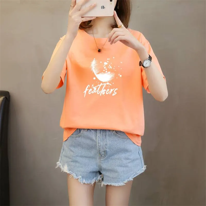 TuangBiang 2023 Summer Orange Red Striped Cotton Women T-Shirts Simple  Colorful Short Sleeve Blue Lady Soft Casual Fashion Tops