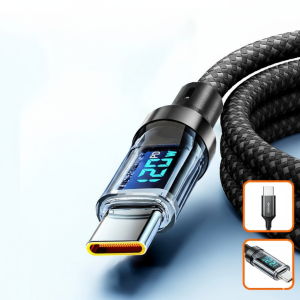 Dây Sạc 120W Có Màn Hình Hiển Thị – Dây Bọc Dù Bền Bỉ USB-C Chuẩn PD Mới Nhất 2025