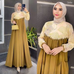 Gamis Bunga Terbaru Kifara Dres Crinkle Airflow Mix Ceruty Babydoll Dress Kondangan Wanita Elegan