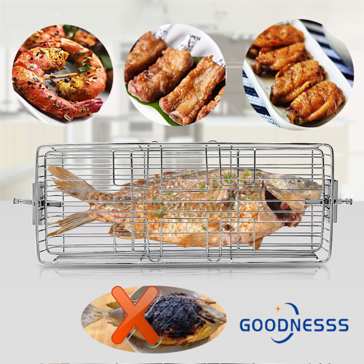 Stainless Steel Rotisserie Fish Basket with Removable Cover Grill