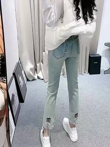 COD 2024 Kaki Bentuk Badan Berbentuk Pir Wanita Seluar Jeans Lurus Sembilan Titik Baru Menunjukkan Keanjalan Tebal dan Seluar Kurus  Sem