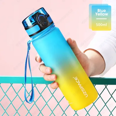 ODOROKU Gradient Frosted BPA Free Water Bottle 500ml 1000ml 1 Litre USA Tritan Food Grade Material Easy One-Hand Opening Cover Leak-proof Safety Lock Nylong Strap Ideal for Outdoor Sports Exercise Cycling Tritan Water Bottle