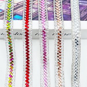 NOBLELUX Shiny Glass Rhinestone 3 Yards Self Adhesive Flexible Apparel Accessory Crystal Sticker Sparkling Rhinestone Strip Clothing Decor