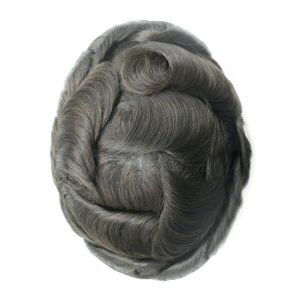 8x10in Scallop Front PU Replacement Systems Skin 0.10-0.12mm Men Toupee Breathable Handmade Natural Indian Human Hair