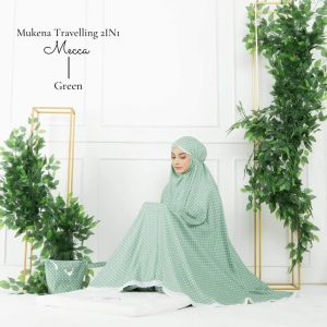 Mukena Rayon 2in1 Motif Polkadot Resleting Depan untuk Travelling - Warna Mecca