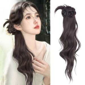 BEAUTYLADIES New Chinese Style Claw Clip Ponytail Wig Hairpiece Wig Braid Ball Head Wig Trendy Ponytail Extension Long Curly Ponytail Women
