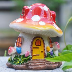 DFJET Craft Big Mushroom Home Flower Gift Garden Ornament Desktop Decor Dollhouse Accessory Figurines Mushroom House Miniatures