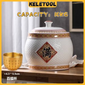 Jingdezhen Ceramic Rice Jar Household Airtight Sealed Moisture Proof & Insect Proof Rice Barrel with Lid for Kitchen Storage 5kg/10kg/15kg/20kg/30kg 景德镇陶瓷米缸