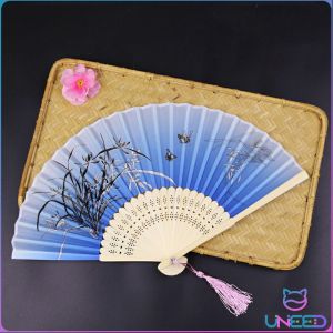 Need Floral Folding Fan Silk Hand Folding Chinese Style Fabric Folding Fan for Wedding Dancing Church Party