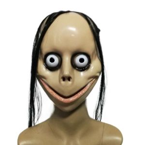 CGGUE พลาสติกทำจากพลาสติก ที่คลุมหน้า บิ๊กอายส์ มีผมยาว แบบน่ากลัว ผีผี คอสเพลย์ PROP ที่น่ากลัว