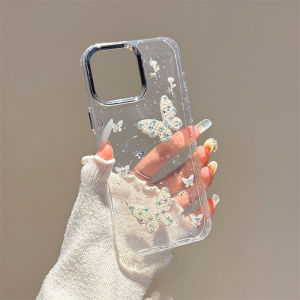 3D เคสศัพท์รูปผีเสื้อประดับเพชรสำหรับ iPhone 11 12 13 14 15 16 Pro Max Plus โปร่งใส กลิตเตอร์ กันตก ปกอ่อนสำหรับเคส iPhone 15 Pro Max