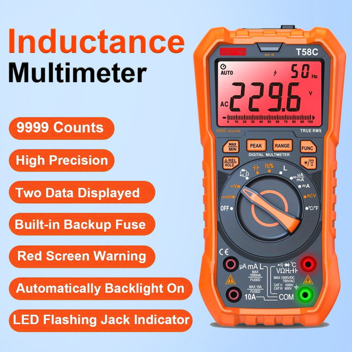 RMS Digital Multimeter LED Indicator Backlight Display Voltage Current ...