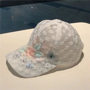NEXTYOO Summer Lace Baseball Cap Mesh Embroidered Flowers Duck Tongue Hat Breathable Duck Tongue Cap for Women Girls