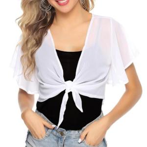 Thời Trang Womens Mùa Hè Ngắn Shrugs Sheer Voan Boleros Áo Khoác tay ngắn Áo len cardigan dáng lửng Cho Văn Phòng Và Đảng