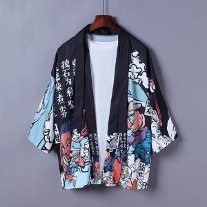 Casual Shirt Mens Cardigan Japanese Kimono Sunscreen Unisex Three-quarter Sleeve Shirt Oversized Robe Jacket