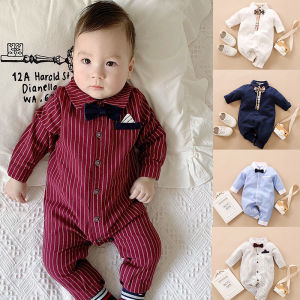 Baby Clothes Sets 100% Cotton Gentleman Bow Tie Decor Stripe Bodysuit Jumpsuit Romper For Baby Boys