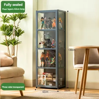 4/5 Layers Display Cabinet 2 Doors Acrylic Bamboo Three Sided Transparency for living room display