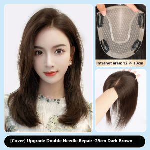 12x13-25cm Without Bangs 100% Human Hair Piece Black And Mocha Brown Hair Topper Hair Replacement Cover White Hair Breathable And Lightweight Wig Increase Hair Volume For Women