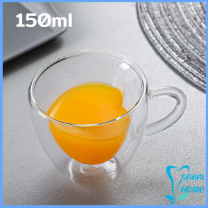 Easy ถ้วยกาแฟรูปหัวใจ แบบสองชั้น มินิมอล ถ้วยน้ำผลไม้สไตล์แฟชั่น Creative glass
