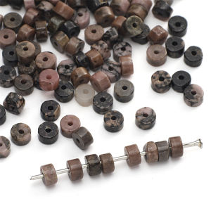 20Pcs 4x2mm Natural Stone Round Flake Beads Dalmatian Rhodochrosite Black Spectrolite Shoushan Stone for Bracelet Necklace DIY Jewelry Making Accessories
