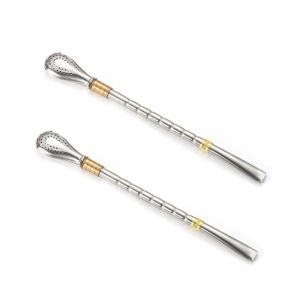 GGFG 2 Piece Detachable Yerba Mate Tea Spoon Rust-proof Stainless Steel Straw Spoon Practical Reusable Drinking Straw Bar