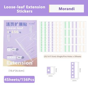BETTERFORM 156Pcs No Punch Loose-leaf Extension Stickers Multi-Color Single Hole 5-Hole Design Binder Expansion Tabs Easy to Use Reusable Adhesive Hole Reinforcement Labels A4 B5 A6 M5 Notebooks