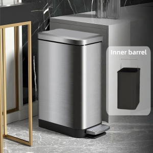 Stainless Steel Household Trash Pedal Bin Trash can with Cover & Soft Close Lid European aesthetic silent garbage cans
