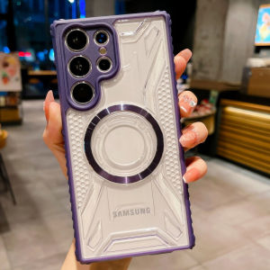 CrashStar MagSafe Anti-slip Edge Armor Shockproof Transparent Clear Phone Case For Samsung Galaxy S25 S24 S23 Ultra + S23 Plus FE Wireless Charging Phone Casing Cover