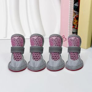 STARRY 4Pcs Breathable Dog Mesh Shoes Non-Slip Wear Resistant Puppy Foot Covers Fashion Reflective Dog Sneakers Outdoor