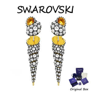 ♈Swarovski♈ ต่างหู Idyllia ดีไซน์ไม่สมมาตร ทรงทรงกลม ตัวเรือนชุบทอง เพชรสีขาว (แจกกล่องของขวัญบรรจุภัณฑ์ของแท้)