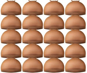 Teenitor Wig Cap 20pcs Stocking Caps for Wigs Tan Wig Cap for Women Stretchy Nylon WigCap Beige