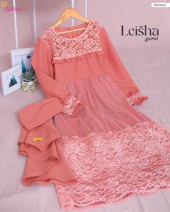 Gamis anak leisha elegan plus furing kombinasi brokat lebaran labella 6 thn