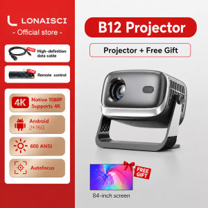 B12 Portable PTZ Projector Native 1080P 4K Supports Super Bright Daytime Use 2+16GB Memory Fully Automatic Focusing and Keystone Correction Compact High Resolution