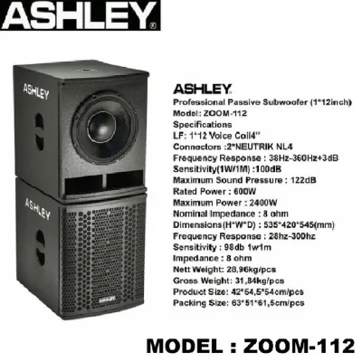 Ashley Zoom112 Subwoofer Pasif 12 Inch Warna Hitam - Kualitas Audio Tinggi dengan Garansi 1 Tahun