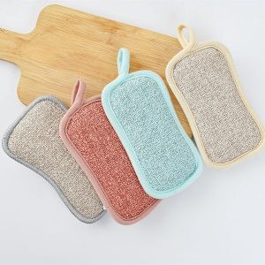 Non stick bamboo fiber dishwashing sponge scouring cloth kitchen brush pot tool no damage to pot thickened double-sided dishwashing cloth