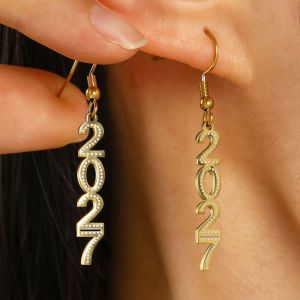 YOCKY Rhinestone 2027 Digital Earrings Stainless Steel Number Happy New Year Earrings Fashion Heart Gold Stud Earrings Women