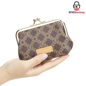 Royal Bagger Retro Kiss Lock RFID Card Holder & Coin Purse for Women Signature Coated Canvas & Vegetable-Tanned Leather Mini Keychain Wallet Compact Storage Bag 5243